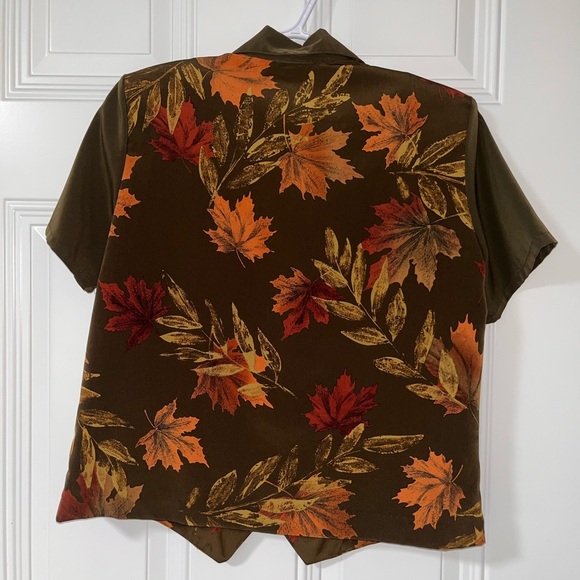 Liz Baker Brown and Orange Leaf Print Button Down Shirt - Picture 4 of 5